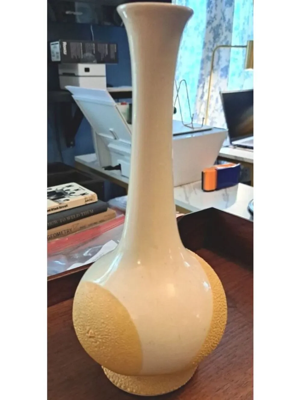Vintage Royal Haegar Art Pottery MCM Yellow/White Lava Texture Glaze Vase